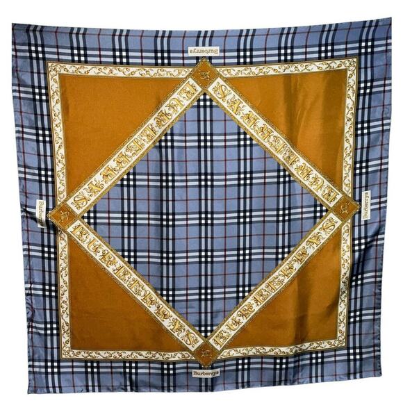 BURBERRYS PRORSUM Logo Blue x Brown Silk Scarf - Picture 16 of 16